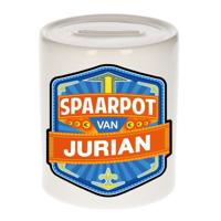 Kinder spaarpot met naam - Jurian - keramiek - met dop - wit - Sparen - Spaargeld van Jurian