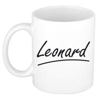 Leonard Naam koffiemok - beker - met sierlijke letters - wit - 300 ml - Cadeau - Heren