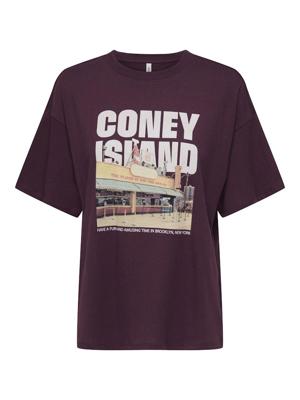 Only Onlmila S/s Print Box Jrs 15372177 T-shirt Korte Mouw 4991222 Grape Wine Mila Coney Islan