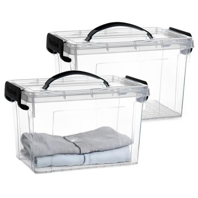 Opslagbox met deksel - 2x - transparant grijs - 6 liter - 25 x 19 x 17 cm - kunststof