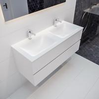 Mondiaz Vica Cloud badmeubel wit mat 120 cm 2 lades solid surface dubbele spoelbak 2 kraangaten