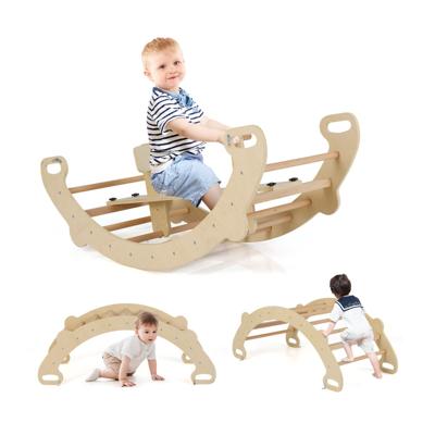 Multifunctionele Schommelboog 4-in-1 Klimmerspeelgoed van Hout Montessori Speelset met Klimboog Natuur