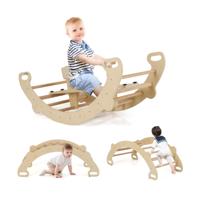 Multifunctionele Schommelboog 4-in-1 Klimmerspeelgoed van Hout Montessori Speelset met Klimboog Natuur