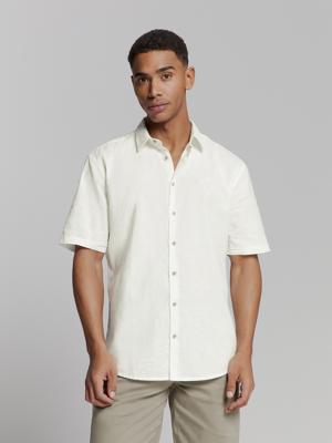 No- Excess Shirt Short Sleeve Solid With Linen Overhemd 010 White