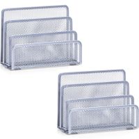 2x Zilveren brievenhouders postbakjes 3-vaks van draadmetaal/mesh 17 x 13,5 cm