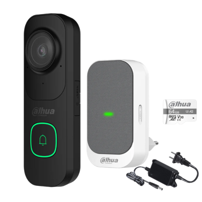 Dahua Slimme WiFi Videodeurbel Set met Gong, Voeding en 64GB SD-kaart (Zwart) Dahua Slimme WiFi Videodeurbel Set met Gong, Voeding en 64GB SD-kaart (Zwart)