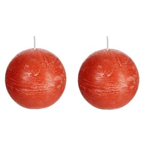 2x Ronde rustieke kaarsen oranje 8 cm 24 branduren sfeerkaarsen   -