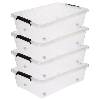 5Five opberg kist met deksel - 4x - Clip Box - 29 liter - 39 x 39 x 26 cm - kunststof - transparant