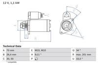 Startmotor / Starter BOSCH, Spanning (Volt)12V, u.a. für Mercedes-Benz - thumbnail