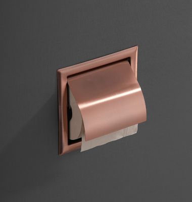 Toiletrolhouder SaniClear Copper | Inbouw | Met klep | Messing | Vierkant | Koper geborsteld