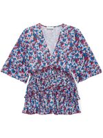 GANNI blouse plissée à fleurs - Bleu - thumbnail