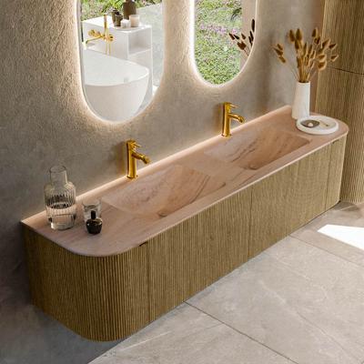 Badmeubel Mondiaz Kurve-Dlux | 180 cm | Meubelkleur Dusk | Wastafelkleur Saba | Solid surface | Wasbak beide zijden spoelbak | 2 kraangaten
