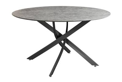 Eettafel HELIX 120 cm rond, grijze steenlook met zwart metalen frame - 47068
