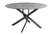 Eettafel HELIX 120 cm rond, grijze steenlook met zwart metalen frame - 47068