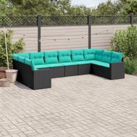 10-delige Loungeset met kussens poly rattan zwart