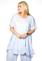 Yoek Blouse met ruches | Blauw | Maat Plus