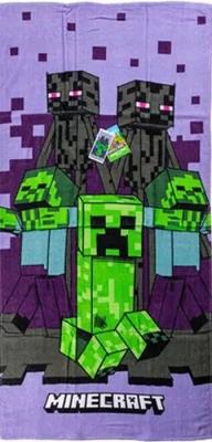 Minecraft Strandlaken paars 70 x 140 cm - katoen