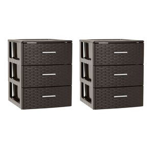 2x stuks ladeblok/bureau organizer met 3 lades rotan bruin 39,5 x 36,5 x 46,5 cm