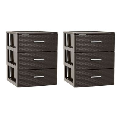 2x stuks ladeblok/bureau organizer met 3 lades rotan bruin 39,5 x 36,5 x 46,5 cm