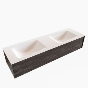 Badkamermeubel BWS Madrid Dark Brown 150x45x30 cm Mat Witte Solid Surface Wastafel Dubbel (0 kraangaten)