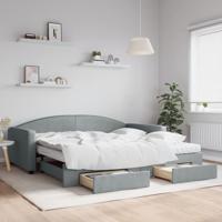 Slaapbank onderschuifbed en lades 100x200 cm stof lichtgrijs