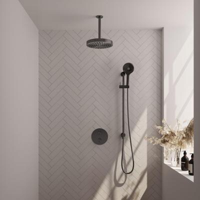 BRAUER Stripe Thermostatische Inbouw Regendouche - 3-weg - rond - SET 48 - 25cm douchekop - plafondarm - 3-standen handdouche - doucheslang - geïntegreerde glijstang - gunmetal geborsteld PVD 5-GM-459