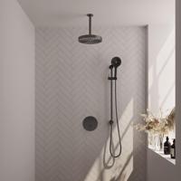 BRAUER Stripe Thermostatische Inbouw Regendouche - 3-weg - rond - SET 48 - 25cm douchekop - plafondarm - 3-standen handdouche - doucheslang - geïntegreerde glijstang - gunmetal geborsteld PVD 5-GM-459