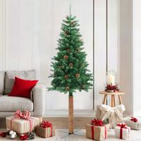 VidaXL Kerstboom met echt hout en dennenappels smal 180 cm pvc groen