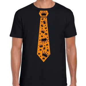 Koningsdag t-shirt - kroontjes stropdas - heren - zwart