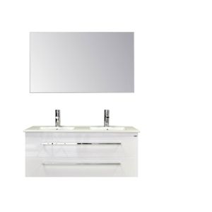 Badkamermeubelset Sanicare Q1 2 Soft Close Lades Met Spiegel Hoogglans Wit 121x46 cm