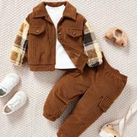 Baby Boy Christmas Plaid Flap Jacket and Solid Pants Set Multicolor / 6-9M