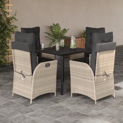 5-delige Tuinset met kussens poly rattan lichtgrijs