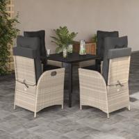 5-delige Tuinset met kussens poly rattan lichtgrijs