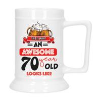 Cadeau Bierpul voor 70 jaar - rood - grappige leeftijd bierpul - keramiek - 530 ml   - - thumbnail