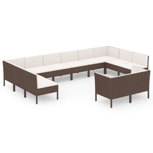 vidaXL 12-delige Loungeset met kussens poly rattan bruin