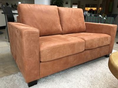 Leren 2-zits bank met houten poten - oranje leer - Echt leer, Modern, ontdek de vele Leersoorten en Kleuren bij ShopX