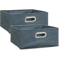 Set van 2x stuks opbergmand/kastmand 14 liter grijsblauw linnen 31 x 31 x 15 cm - Opbergmanden