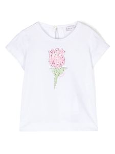 Monnalisa t-shirt à fleurs strassées - Blanc