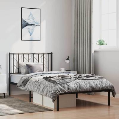 Bedframe met hoofdbord metaal zwart 100x200 cm