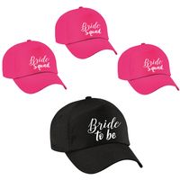 Vrijgezellenfeest dames petjes pakket sierlijk - 1x Bride to Be zwart + 9x Bride Squad roze