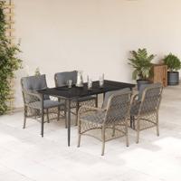 5-delige Tuinset met kussens poly rattan gemengd beige