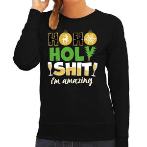 Foute Kersttrui/sweater voor dames - hohoholy shit - zwart - amazing kerst