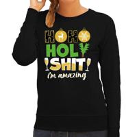 Foute Kersttrui/sweater voor dames - hohoholy shit - zwart - amazing kerst - thumbnail