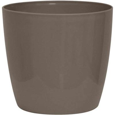 Glanzende plantenpot - GARDEN ID - Glanzend Taupe met wielen - 30 x 27 cm - Keramiek look - Waterdicht - Gemakkelijk te verplaatsen