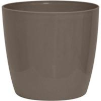 Glanzende plantenpot - GARDEN ID - Glanzend Taupe met wielen - 30 x 27 cm - Keramiek look - Waterdicht - Gemakkelijk te verplaatsen