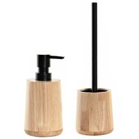 Toiletborstel met houder 38 cm en zeeppompje 290 ml bamboe/metaal - Badkameraccessoireset - thumbnail