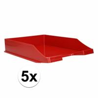 Kantoor Brievenbakjes - 5x - A4 formaat - kunststof - Rood - Stapelbaar - Documenten bakjes