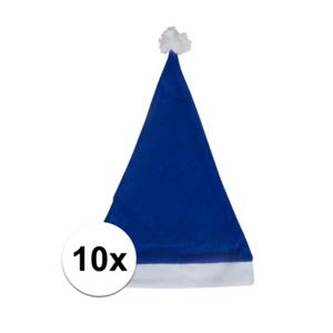 Voordelige kerstmuts - 10x - blauw - voor volwassenen - polyester - 59 cm - kerstaccessoires