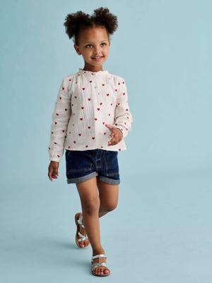Meisjesshort van jeanstof Basics ongewassen denim