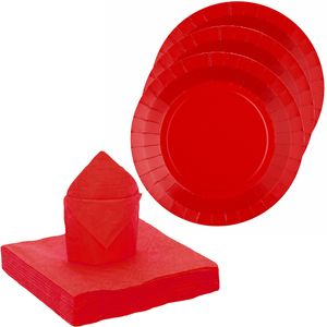 Santex servies set karton - 10x bordjes/25x servetten - rood   -